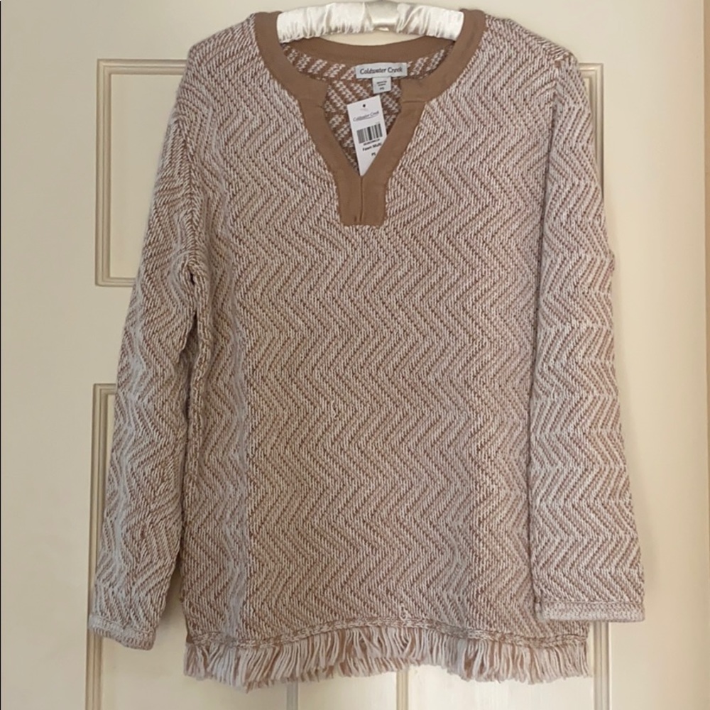 Coldwater Creek NWT Split-Neck Fringe Sweater